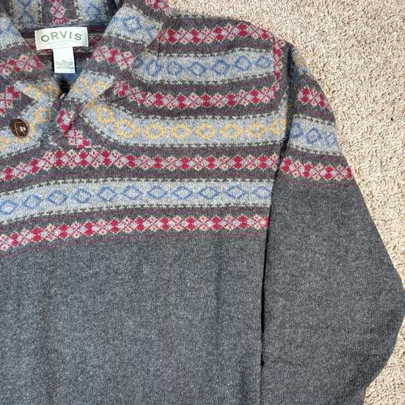 Orvis Lambswool Sweater Men's XL Multi Colored Scarf Neck With Button‎ - Picture 4 of 8